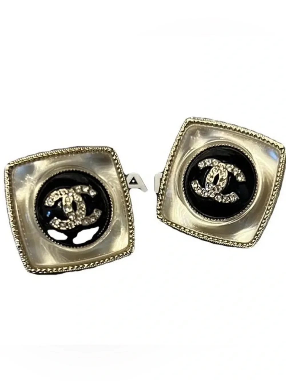 Chanel Black & Gold CC Logo Square Clip-On Earrings
